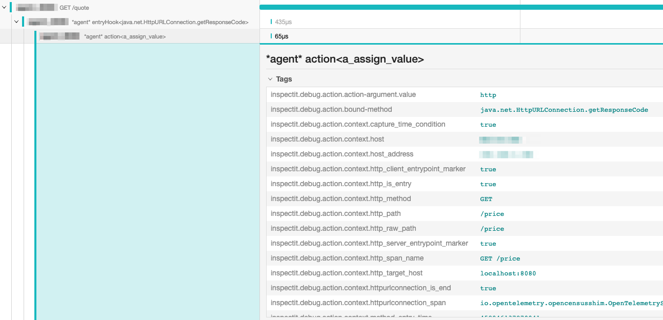 Trace with enabled action tracing